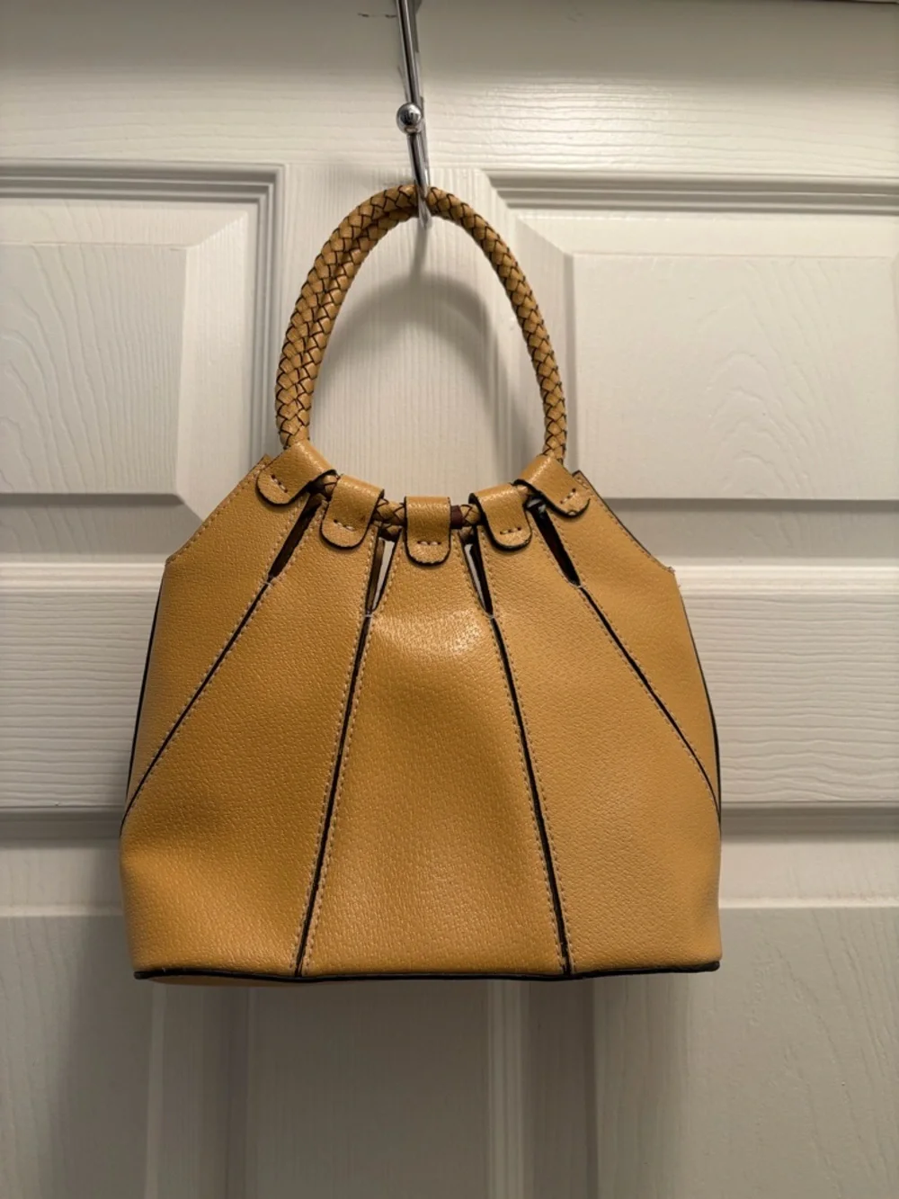 Mustard Yellow Braided Handle Mini Satchel Purse Minimalist